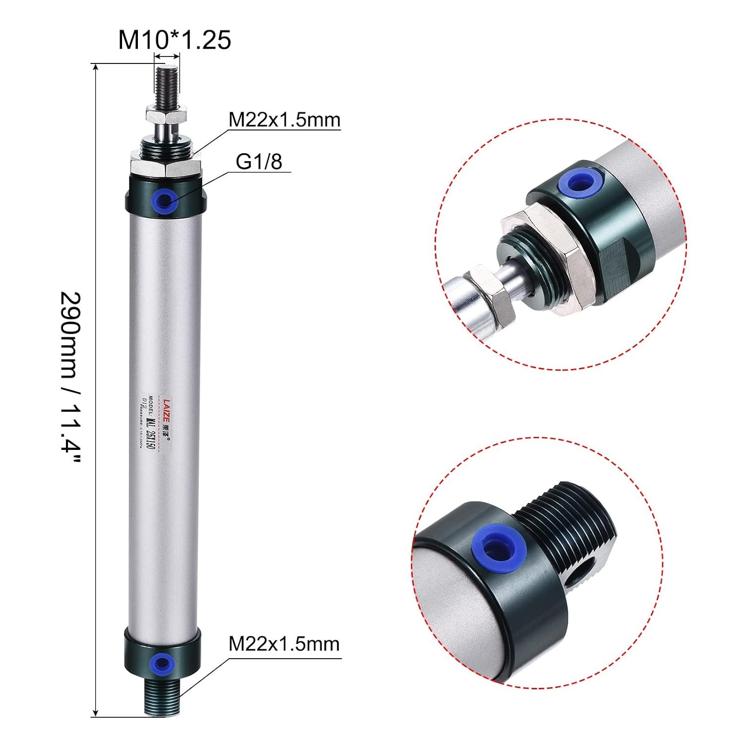 25mm Bore 150mm Stroke Double Action Pneumatic Air Cylinder MECCANIXITY