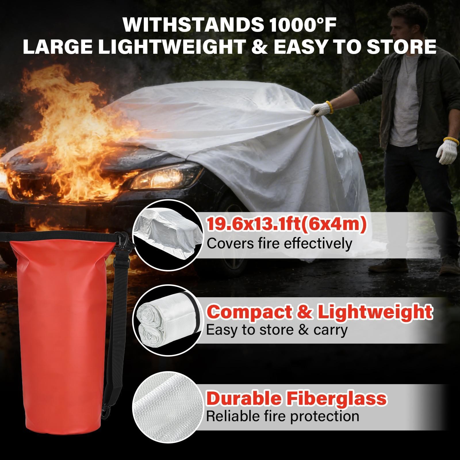 13x20FT Large Emergency Fire Blanket Fiberglass for Car EV Truck Vehicle White