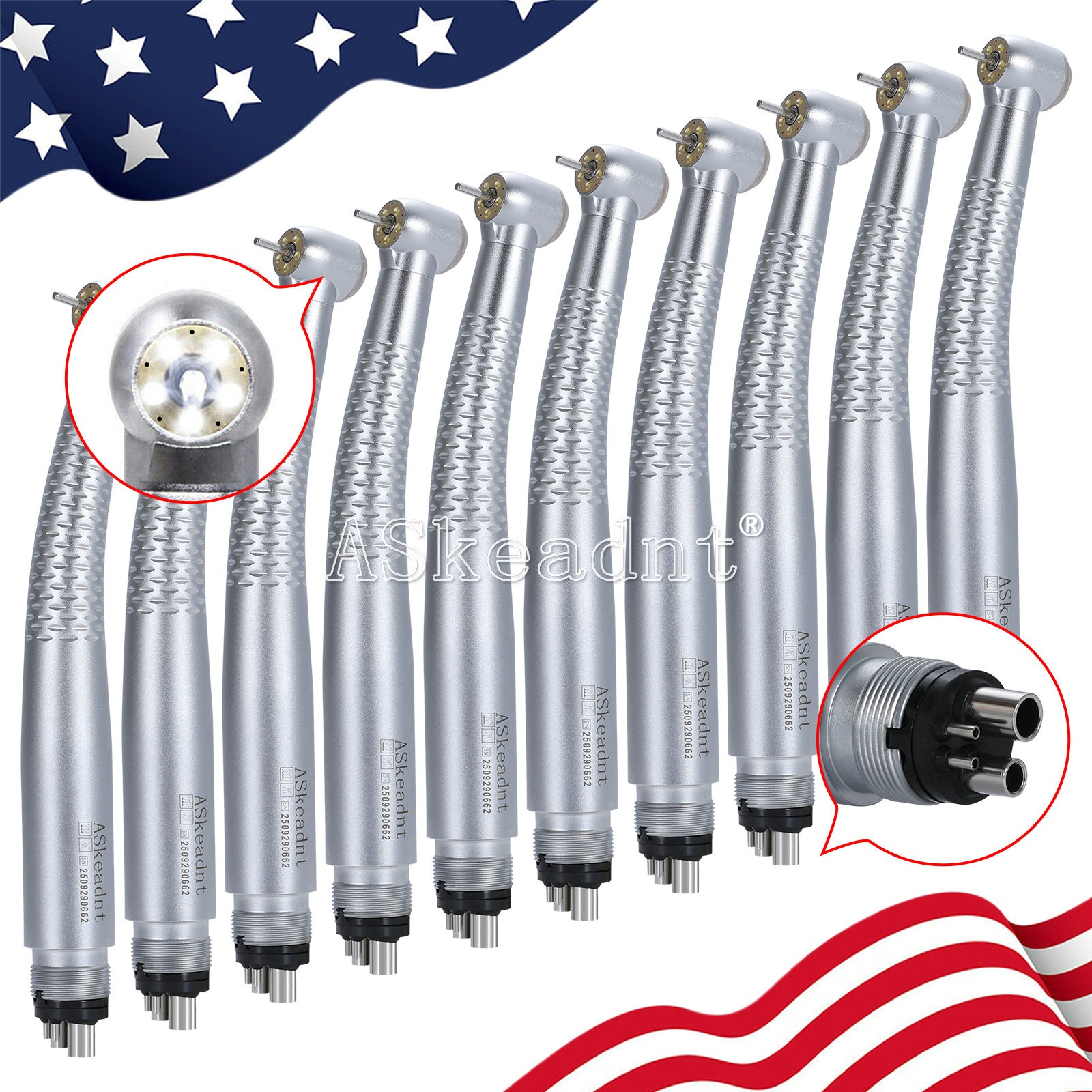 1-10*Dental 5 Led High Speed Handpiece Shadowless E-generator 5LED Hand piece 4H