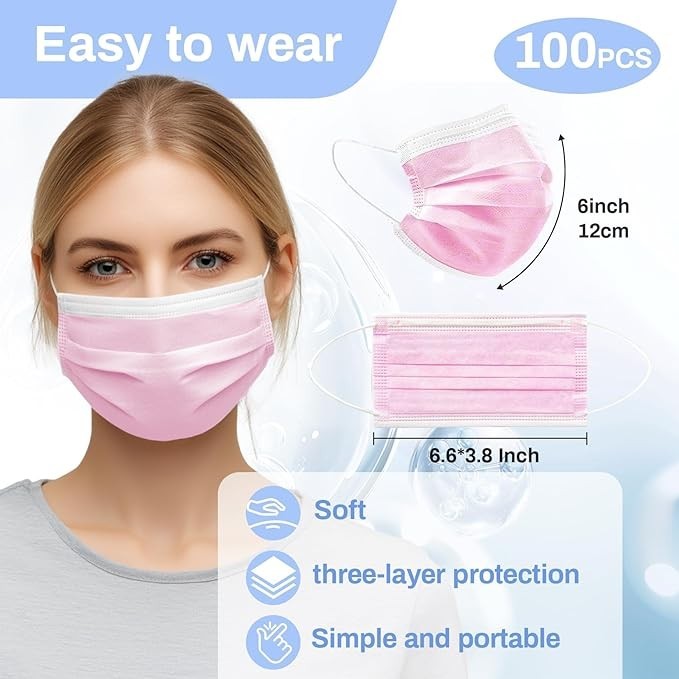 Disposable 3 Ply Face Mask, Filter Protection for Daily Use, Adults, Home
