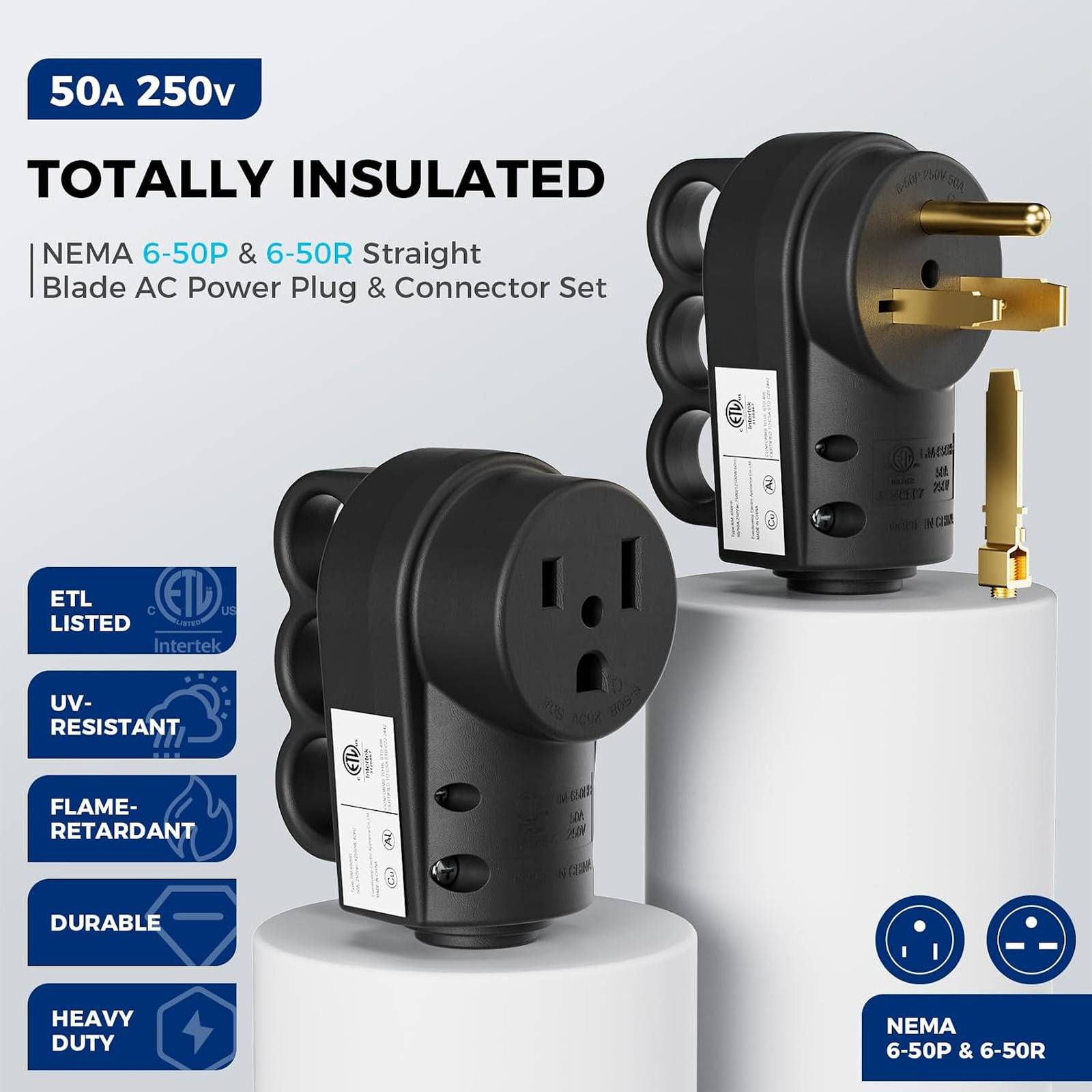 1 Set ETL Listed NEMA 6-30P/6-50P Male Plug and NEMA 6-50R Female Receptacle