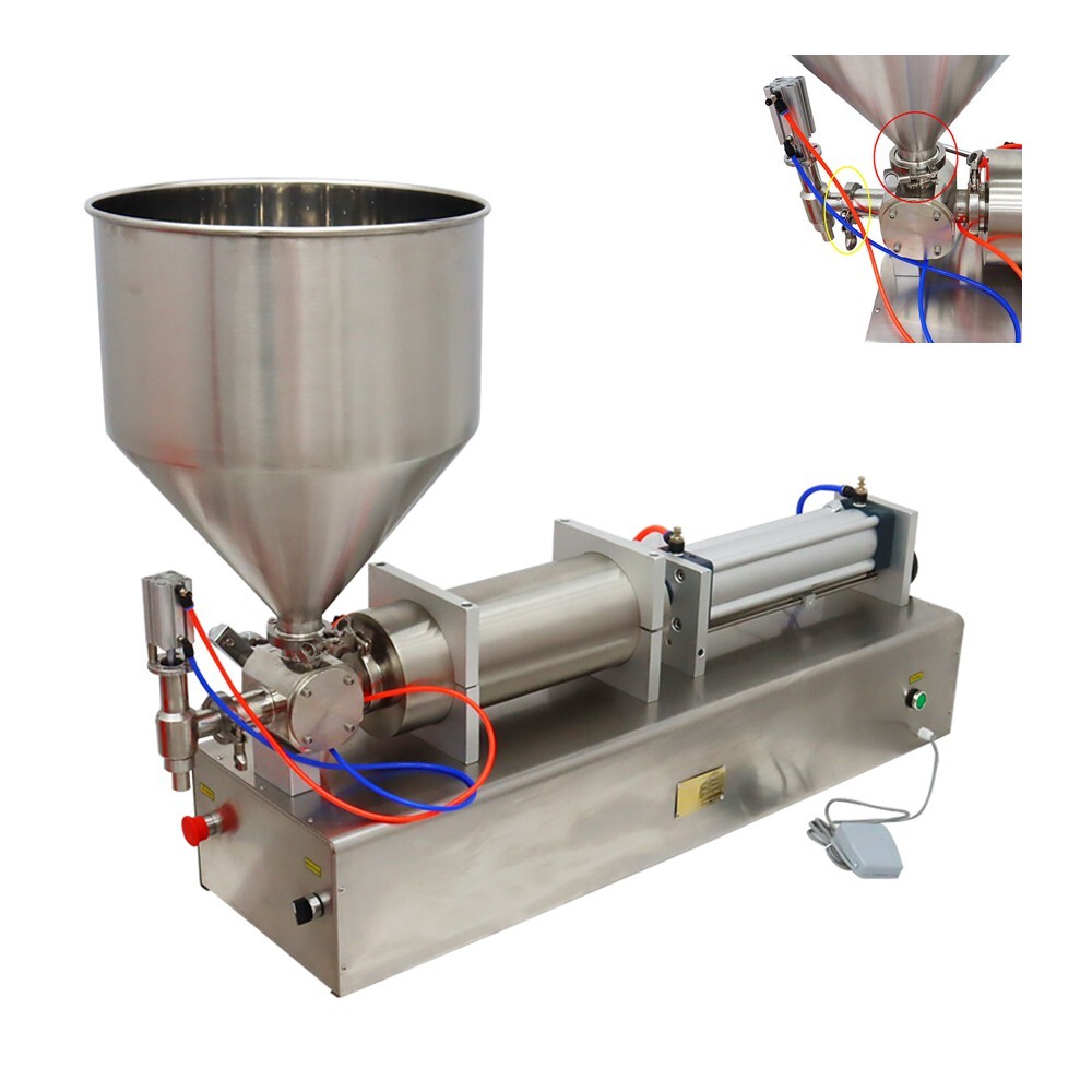 110V 1Nozzle 1000-5000ml Paste Liquid Filling Machine Piston Filler Large Hopper