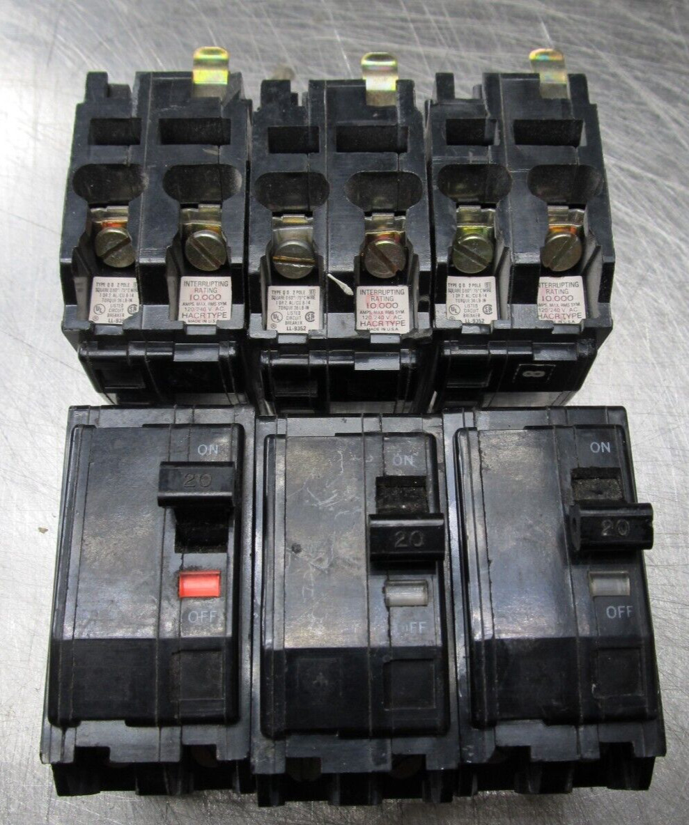 «LOT OF 3» SQUARE D QO220 CIRCUIT BREAKERS 20A 2 POLE PLUG IN STYLE