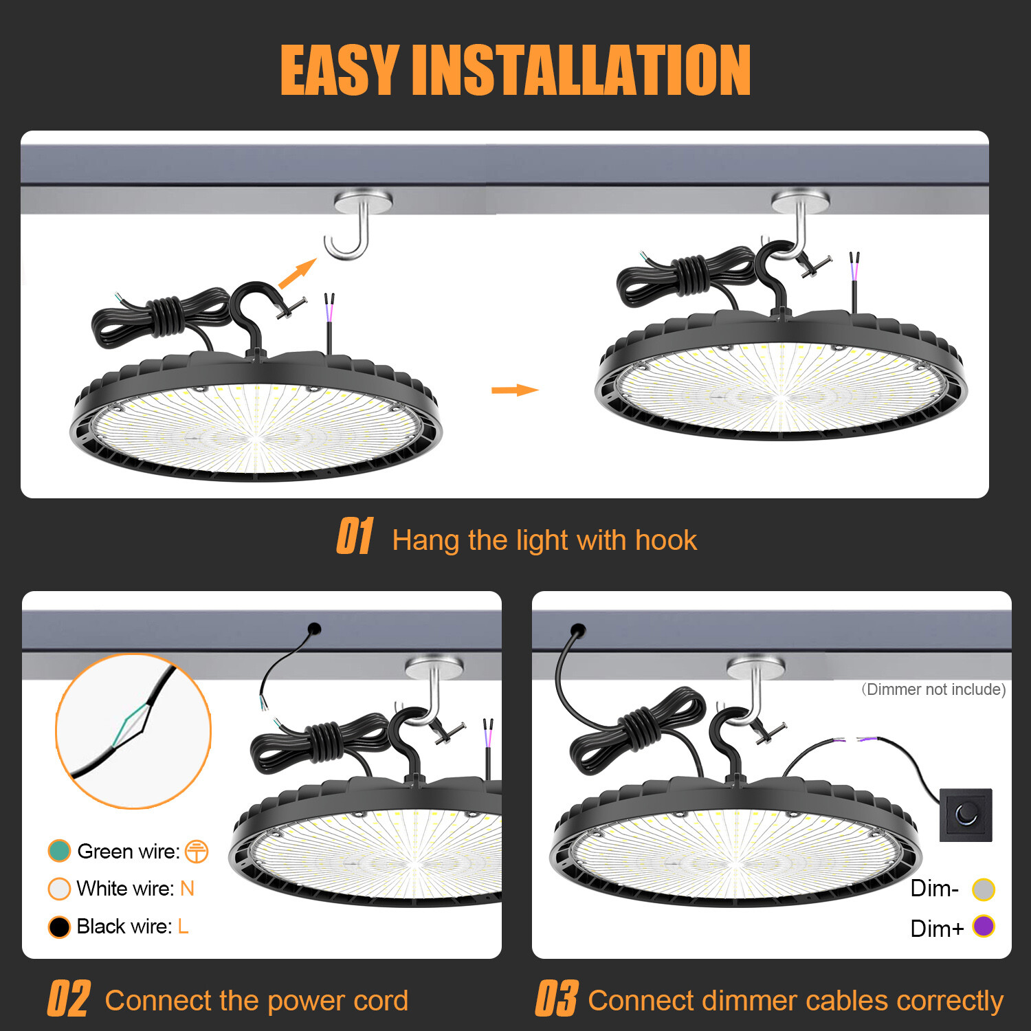 LED High Bay Light 21000lm (Eqv.600W MH/HPS) 5000K Warehouse UFO Light 150 Watt