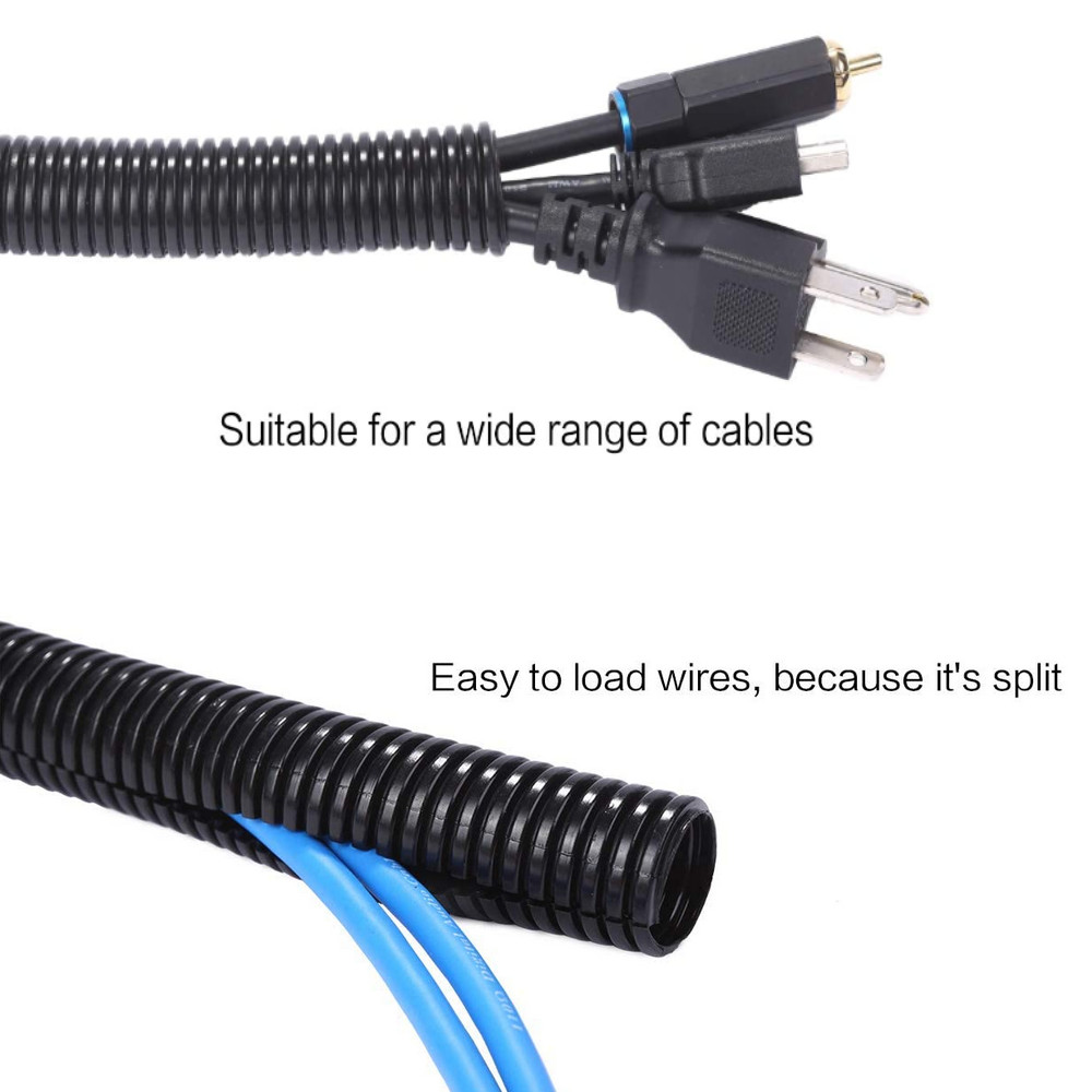 Split Wire Loom A/C line Flexible Conduit Black Heat Resistant Corrugated Tubing