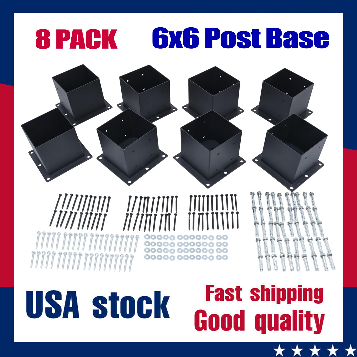 8 Pack 6×6 Post Base Brackets Heavy Duty Wood Post Fence Post Anchor Black Steel