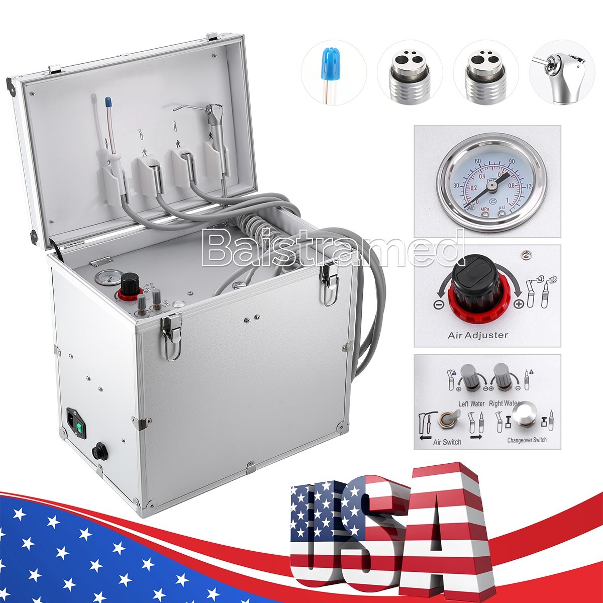 Portable Dental Moble Delivery Unit Air Compressor Syringe Suction System 4Hole