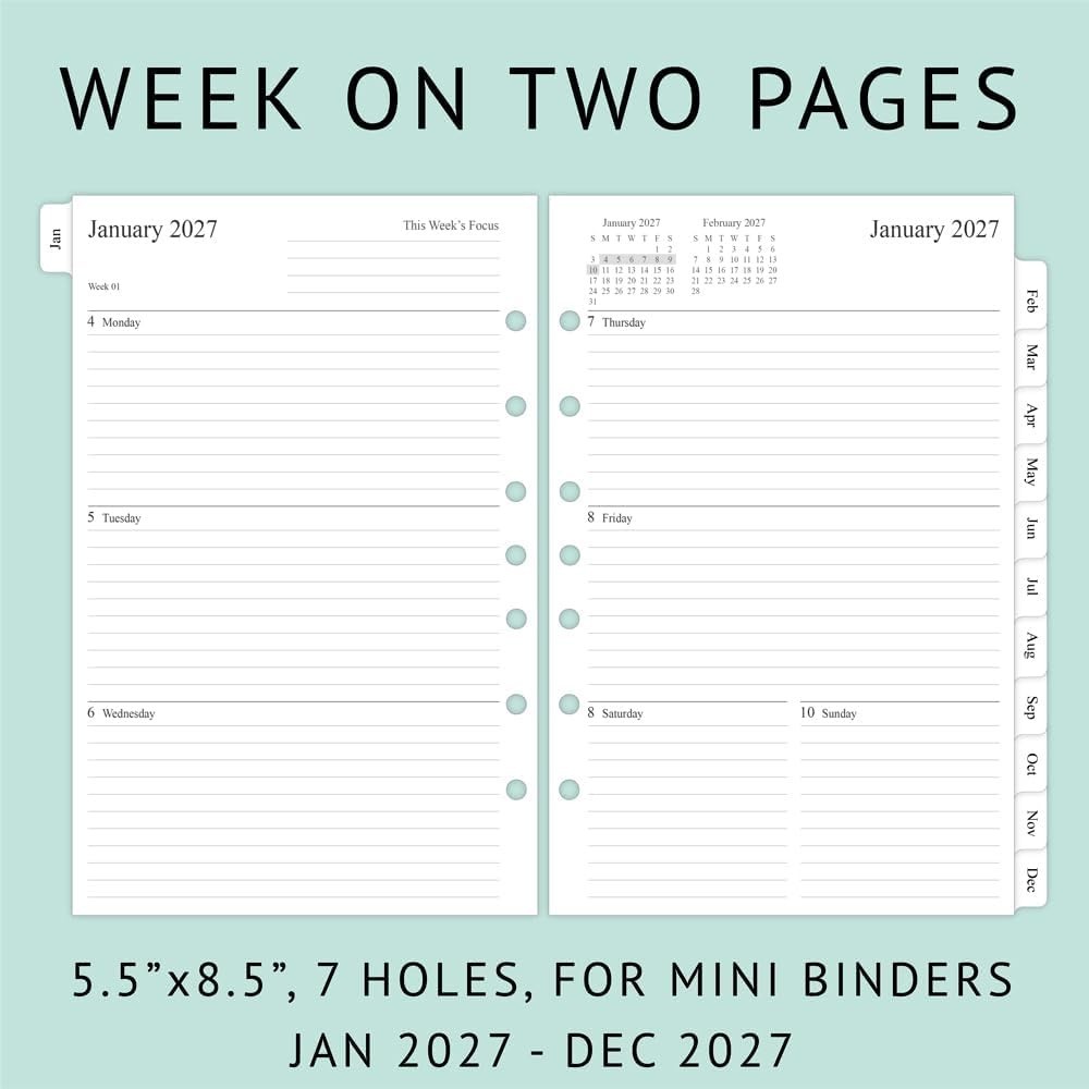 2027 Weekly & Monthly Planner Refill, 5-1/2″ x 8-1/2″, Jan 2027 to Dec 2027, …