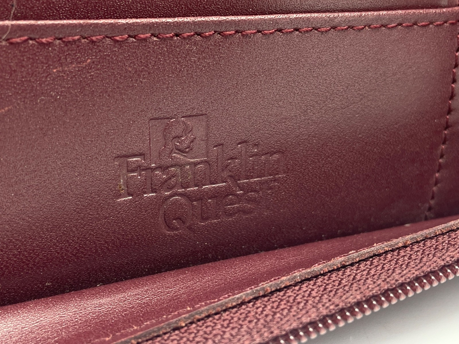 Vtg Franklin Quest Burgundy Leather Crossbody Bag Zip Binder 7-Ring two handled
