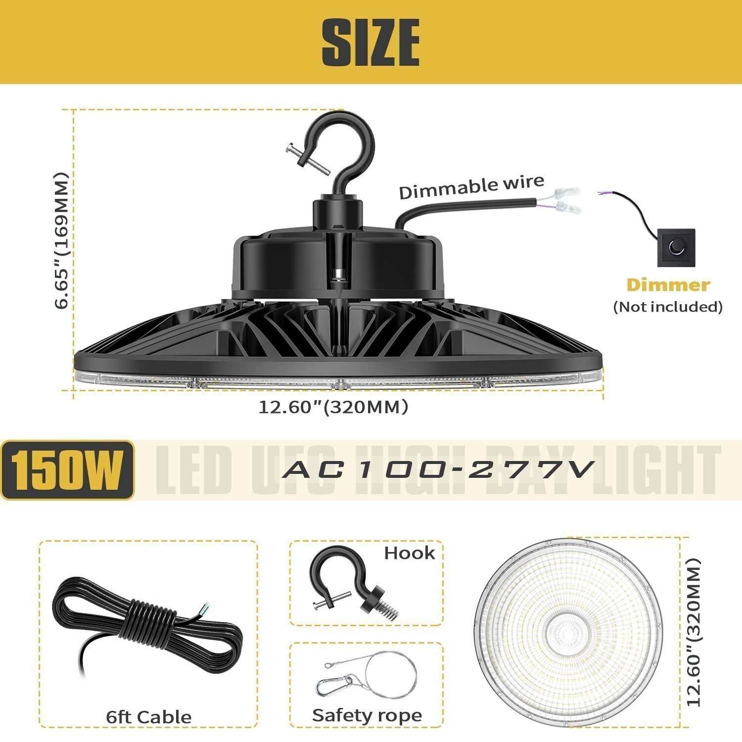 KUKUPPO LED High Bay Light 150W (Eqv. to 650W HPS/MH) Warehouse Commercial Light