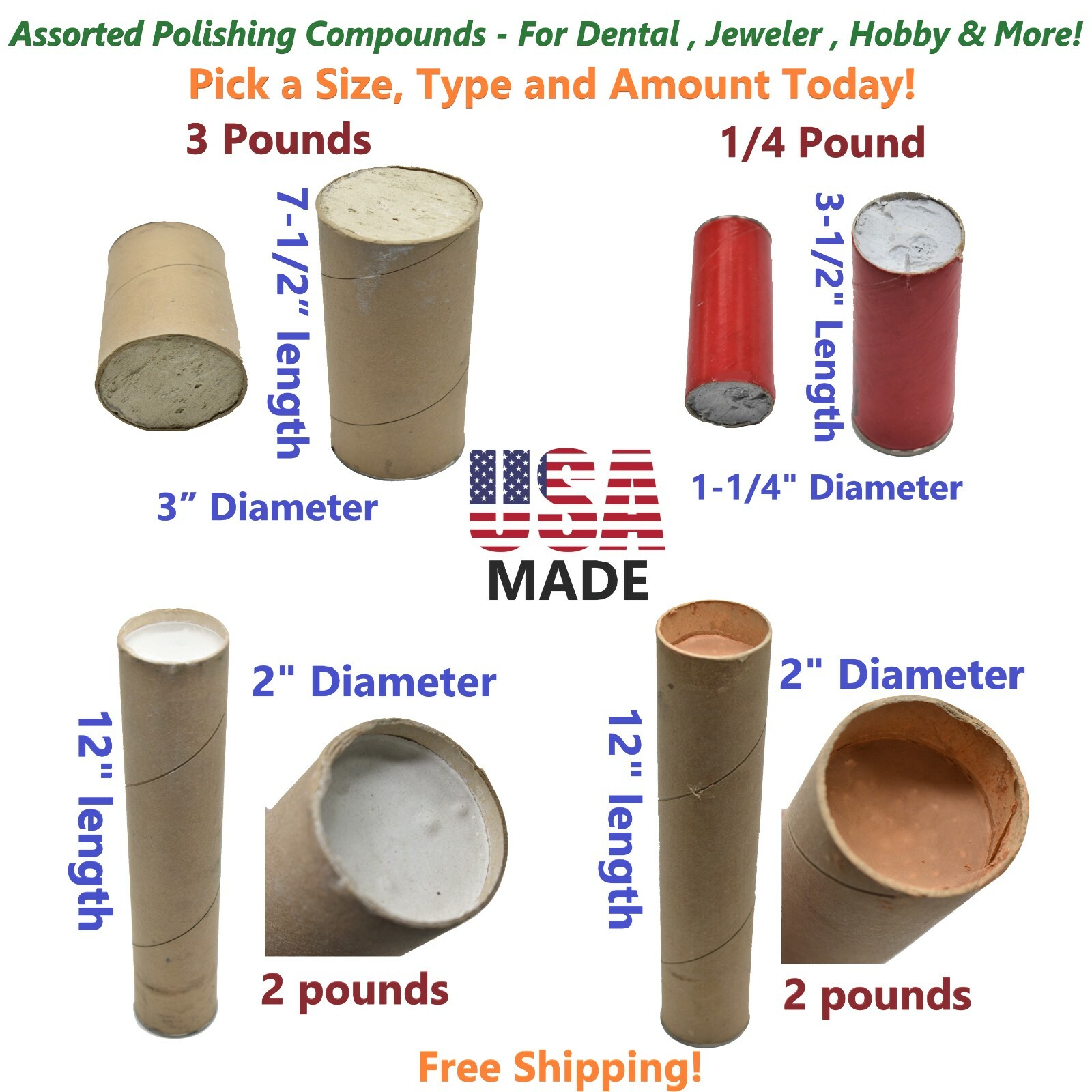 Assorted Polishing Compounds Tube Cakes – For Dental, Jeweler, Hobby & More!