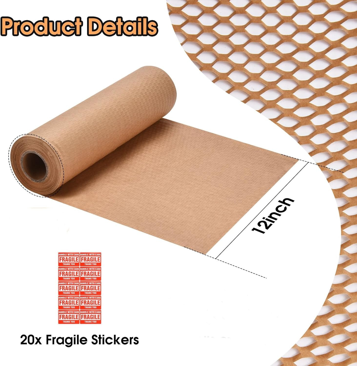 Honeycomb Packing Paper 12″ X 65′ Moving Paper Bubble Cushioning Wrap with 20 F