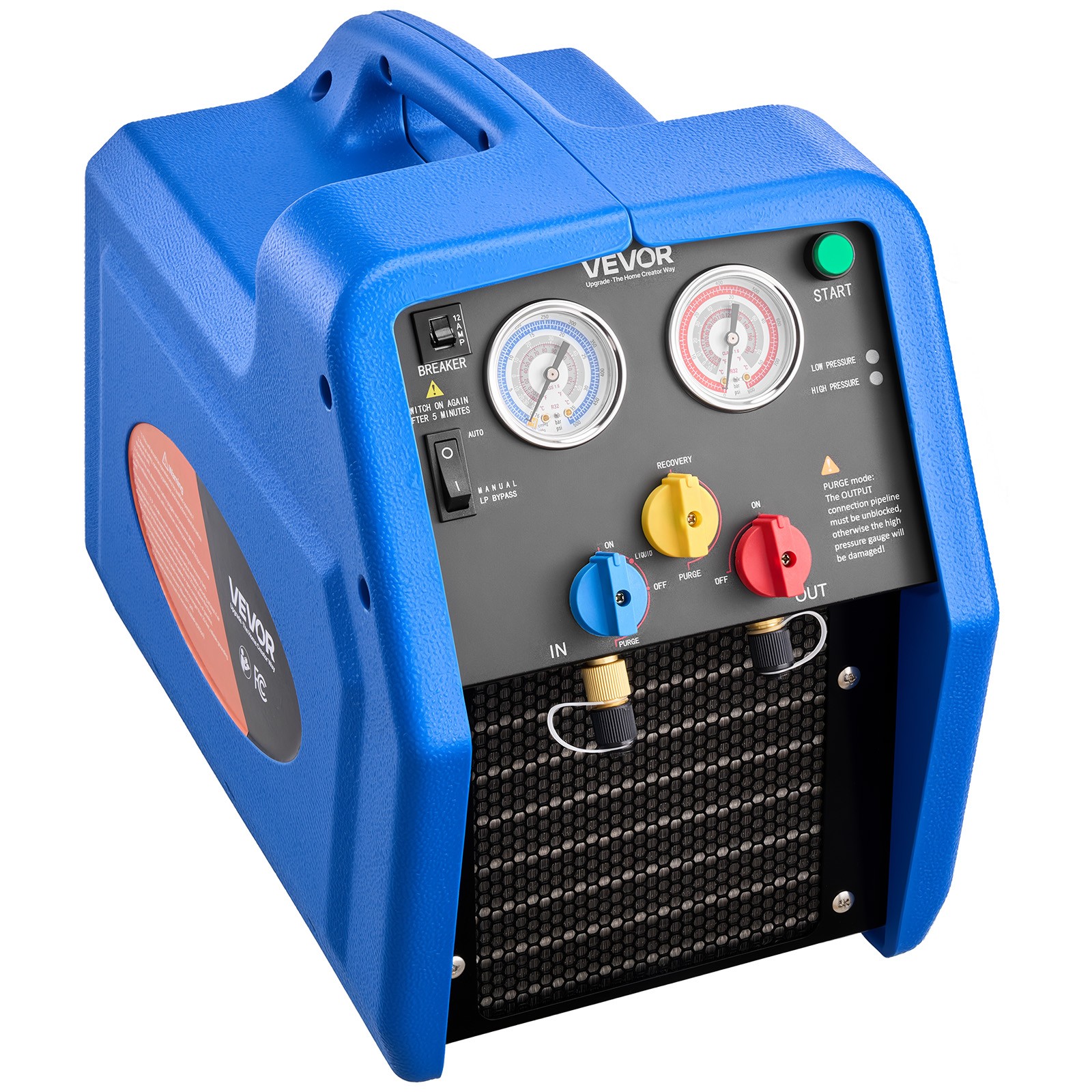 VEVOR Portable Refrigerant Recovery Machine 3/4 HP Single Cylinder Vapor Liquid