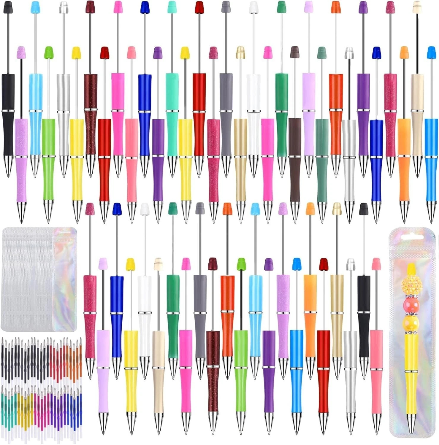 Vellibring 150 Pcs DIY Beadable Pen Kit Multicolor Bulk Ballpoint DIY Craftin…