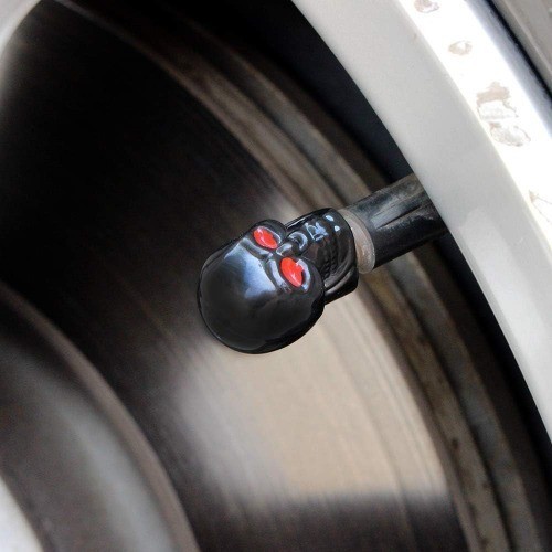 Black Skull Style Anti-Rust Valve Stem Caps with Copper Core for Color: Black