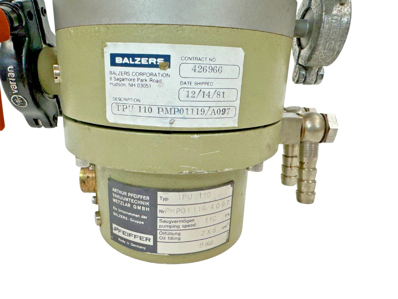 Pfeiffer Balzers TPU 110 Turbomolecular Drag Pump–FREE SHIPPING