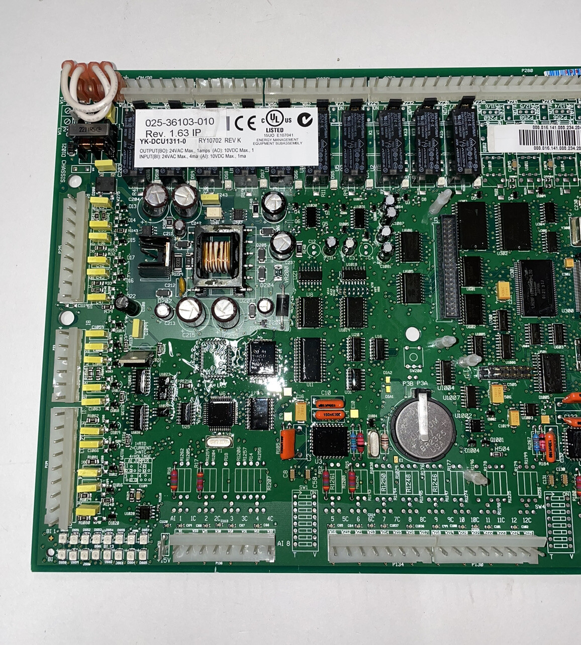 JOHNSON CONTROLS CONTROL BOARD 025-36103-010 RY10702 Rev K , YK-DCU1311-0