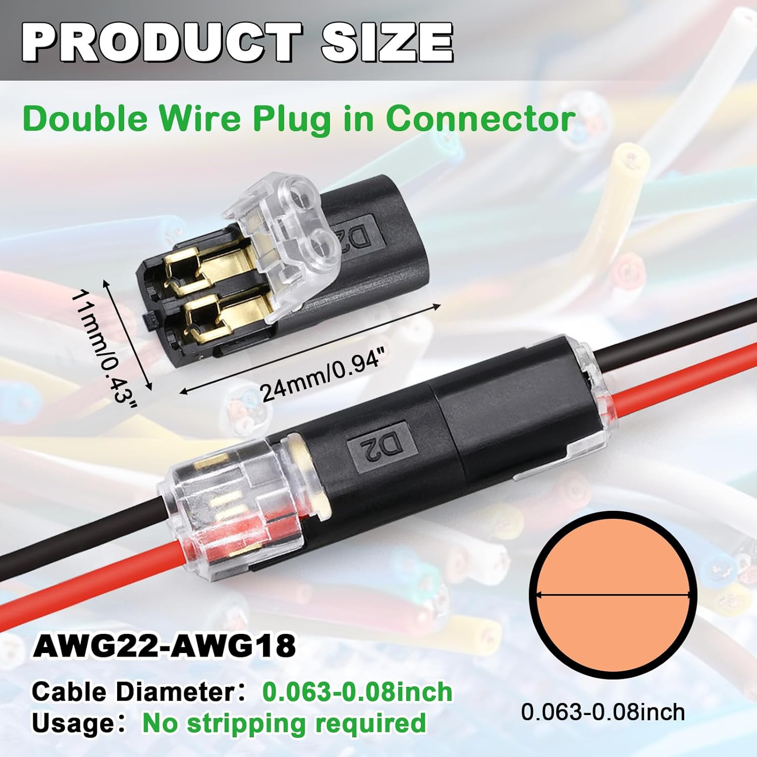 20Pcs Double Wire Plug in Connector, LED Light Strip Low Voltage Connectors 2 Pi