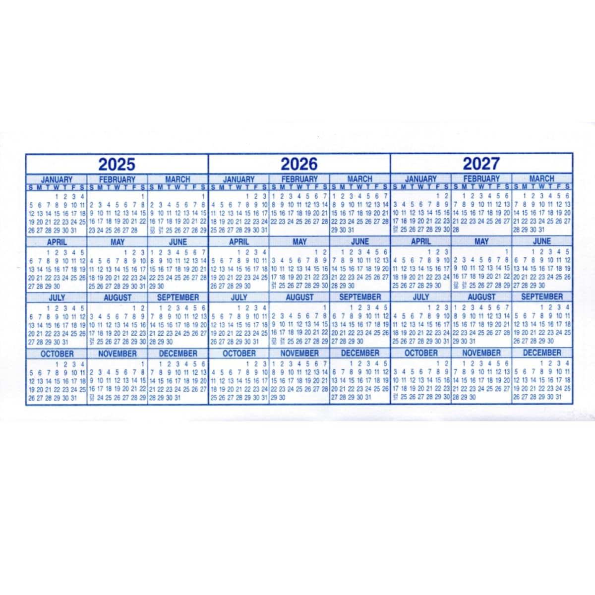 Checkbook Registers, 25-26-27 Calendars, Made in USA (12) 6×3 inches, Blue