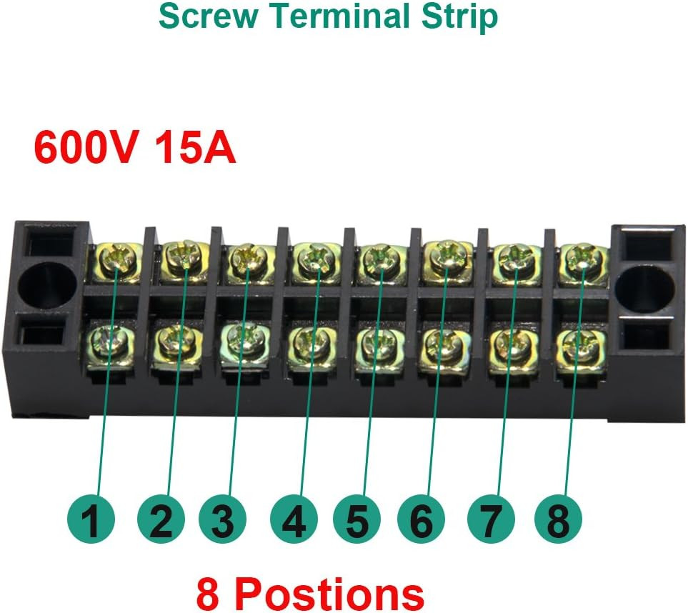 Terminal Block and Strip – 12Pcs 8 Positions Dual Row 600V 15A Screw Terminal