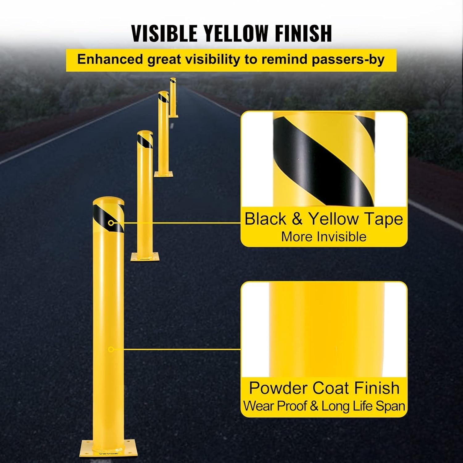 48 Inch Safety Bollard Post – Durable Yellow Traffic Barrier for High Visibility