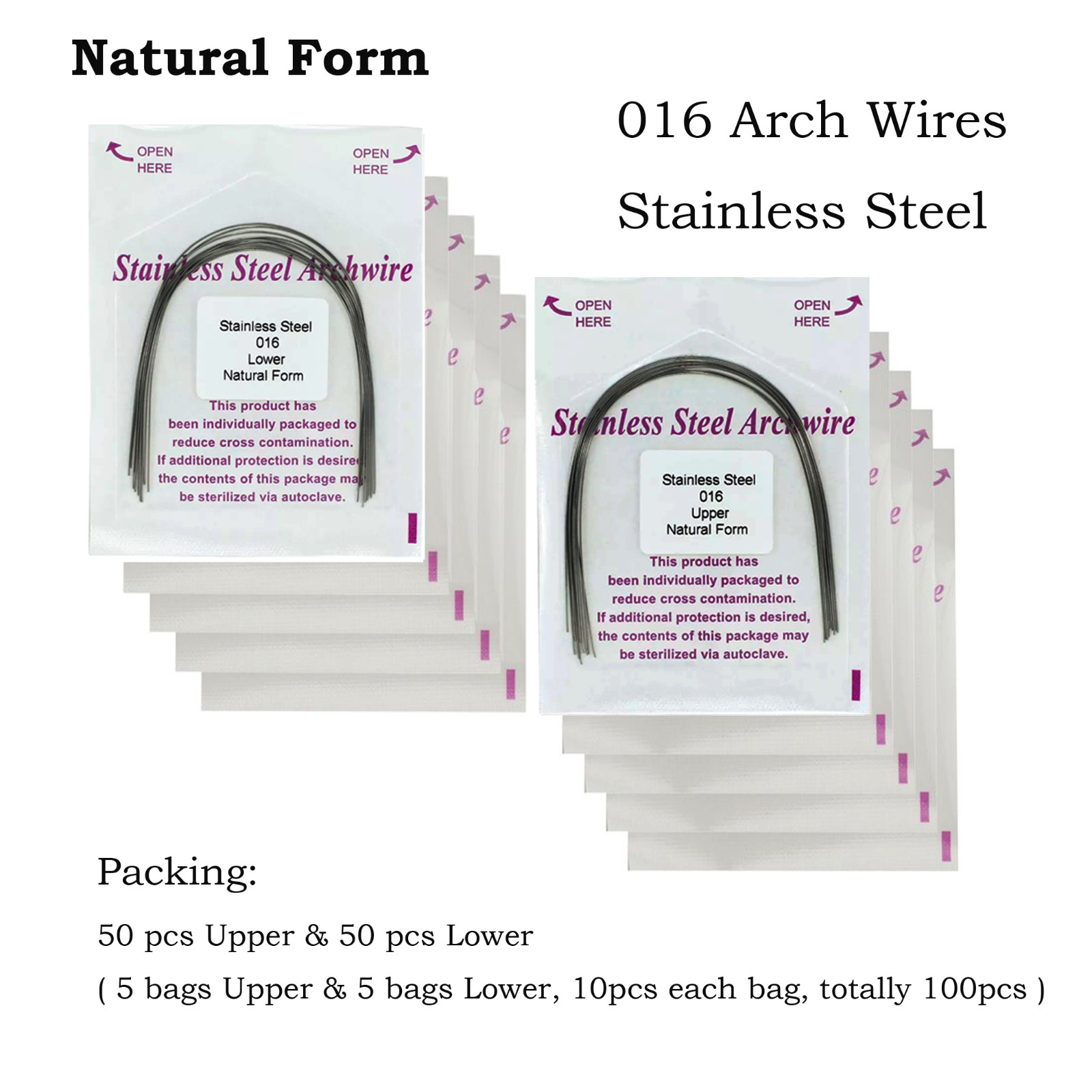 100PCS Orthodontic Arch Wires Stainless Steel Natural Form Round Rectangular 014