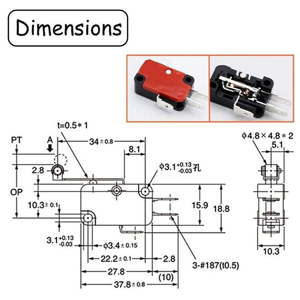 V-156-1C25 Limit Micro Switch Long Straight Hinge Roller Momentary SPDT 20X