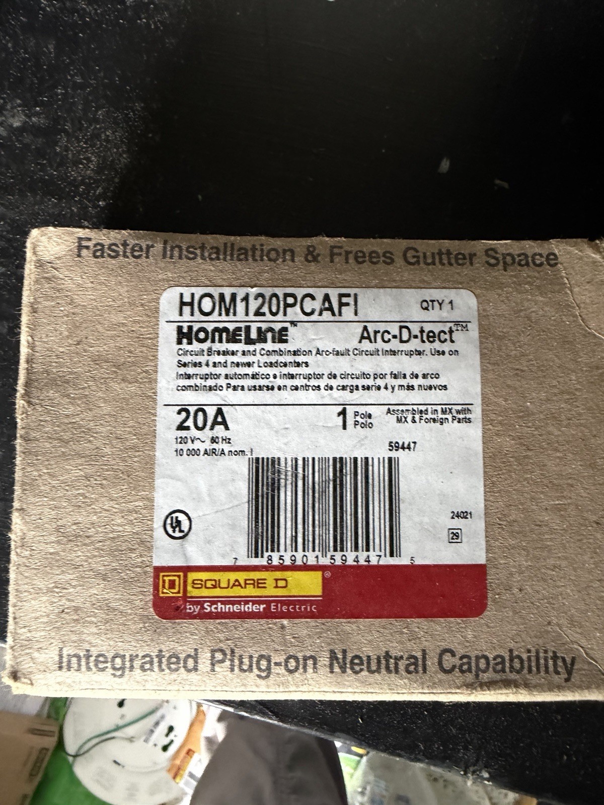 Square D Homeline 1P 20 Amp AFCI Plug On Neutral Breaker HOM220
