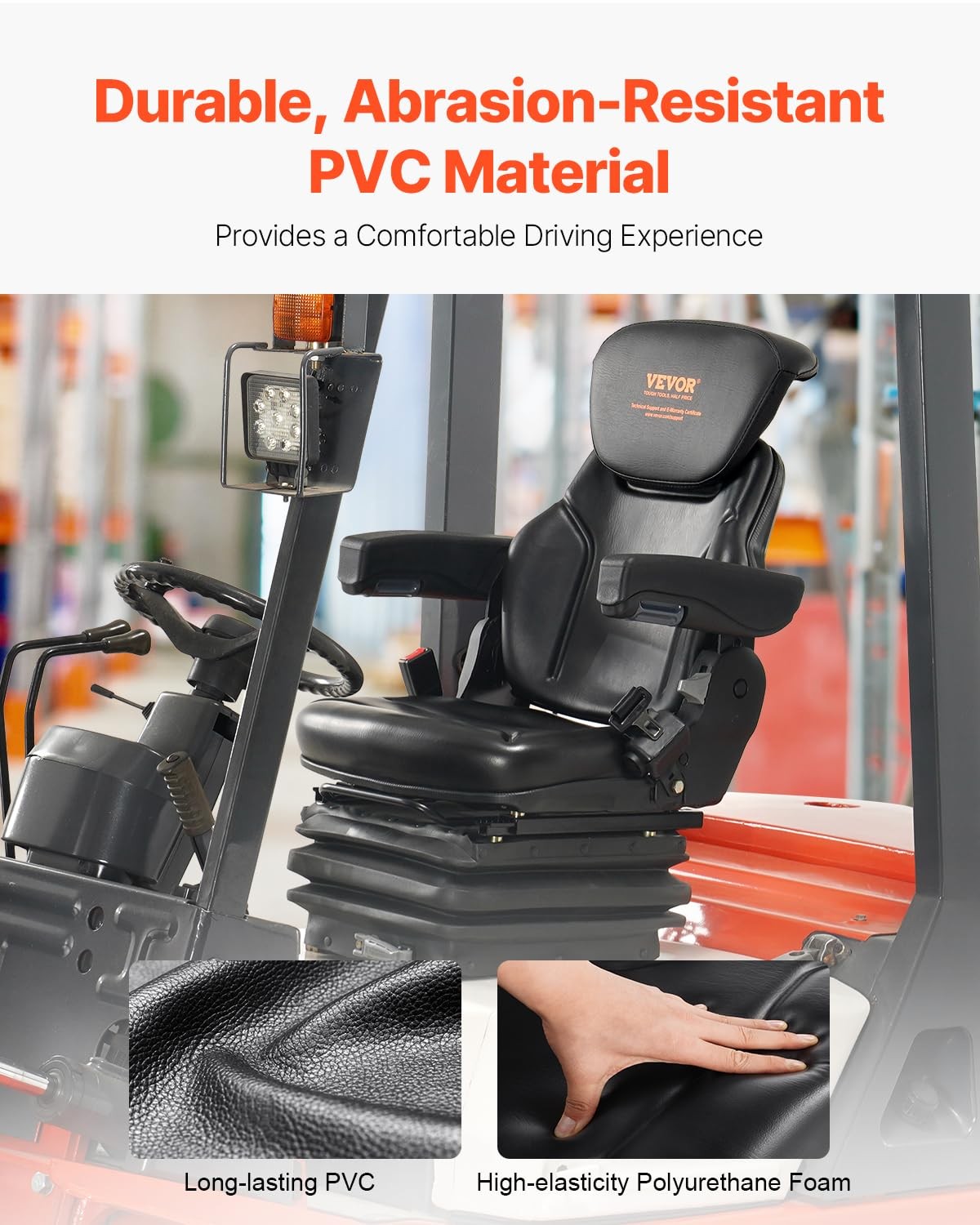 VEVOR Universal Forklift Seat, Tractor Seat with 23.2×22.0×29.7 inches, Black