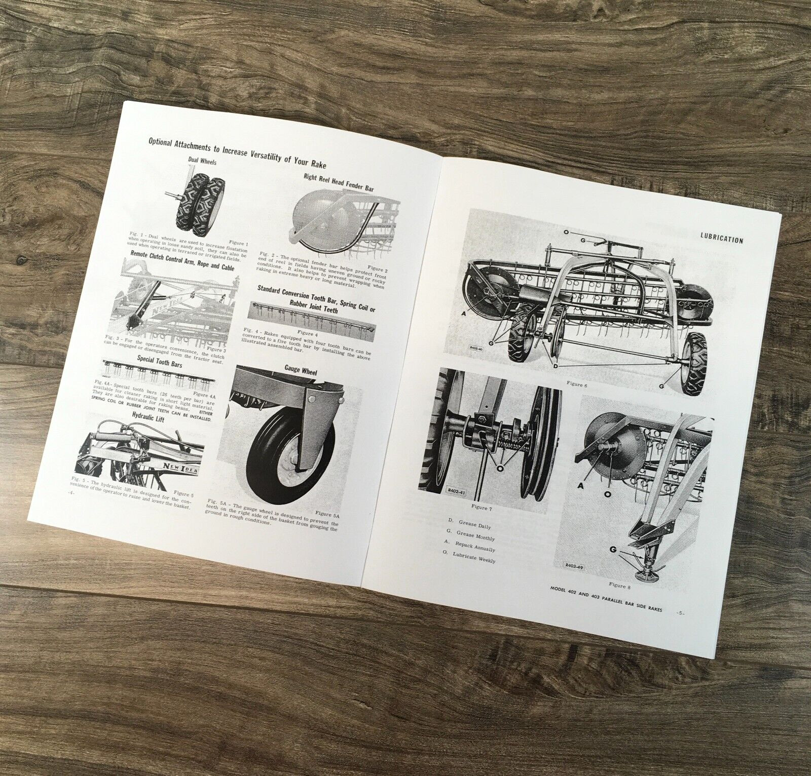 New Idea 402 5 Bar 403 4 Bar Parallel Side Rake Operators Manual Parts Catalog