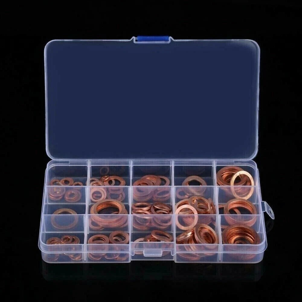 150x M5-M22 Copper Crush Washer Gasket Set Flat Ring Seal Assortment Kit O-Ring