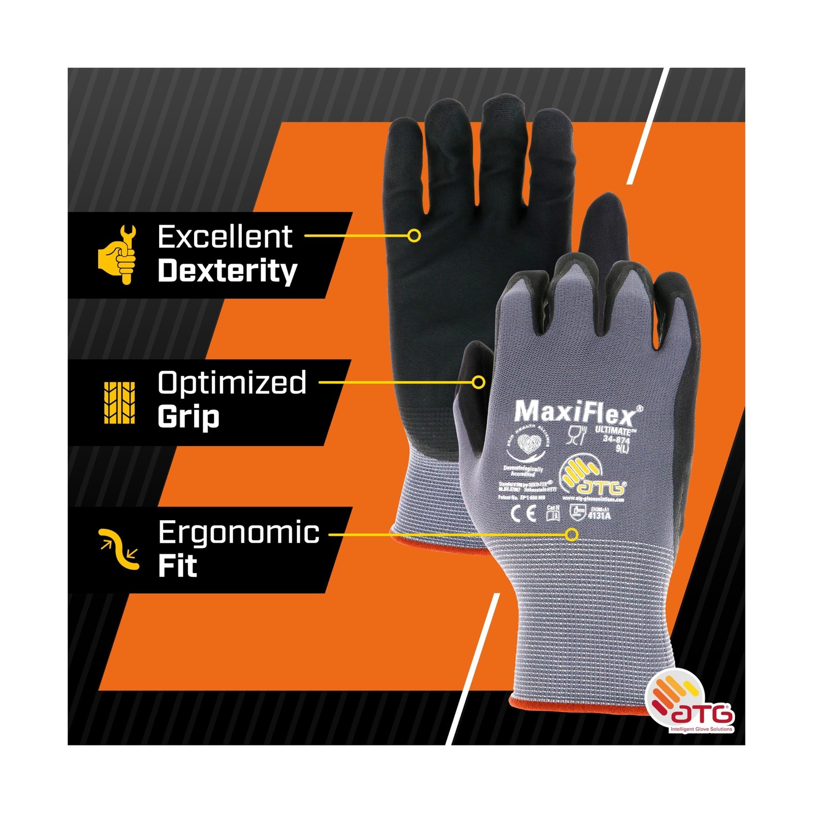 ATG MaxiFlex PIP 34-874/M MaxiFlex Ultimate, Foam Nitrile Palm Coated Gloves,…