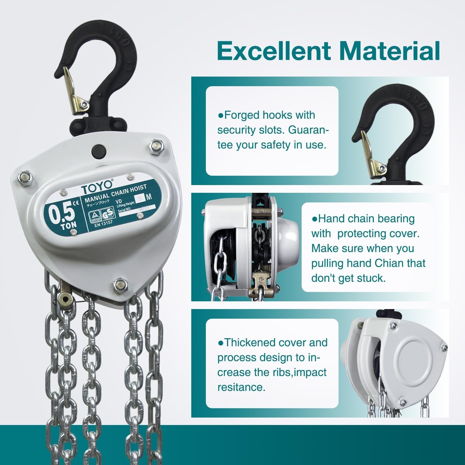 TOYO 550lbs Chain Hoist 1/4 Ton – Mini Hand Hoist with 10FT Chain, for Garage…