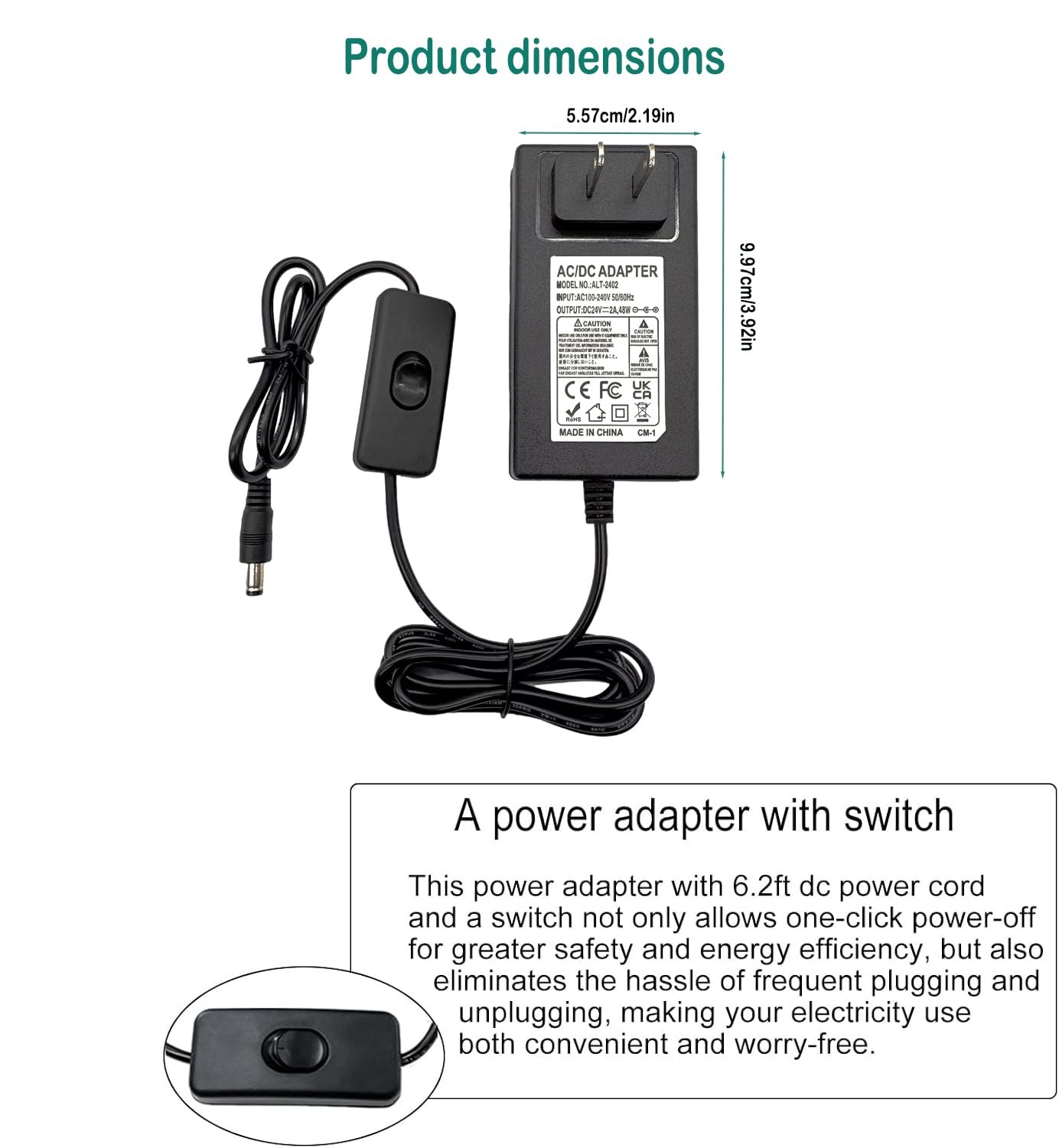 24V 2A DC Power Supply 48W Switching Adapter 100-240V 50-60Hz AC to DC 24V 2A…
