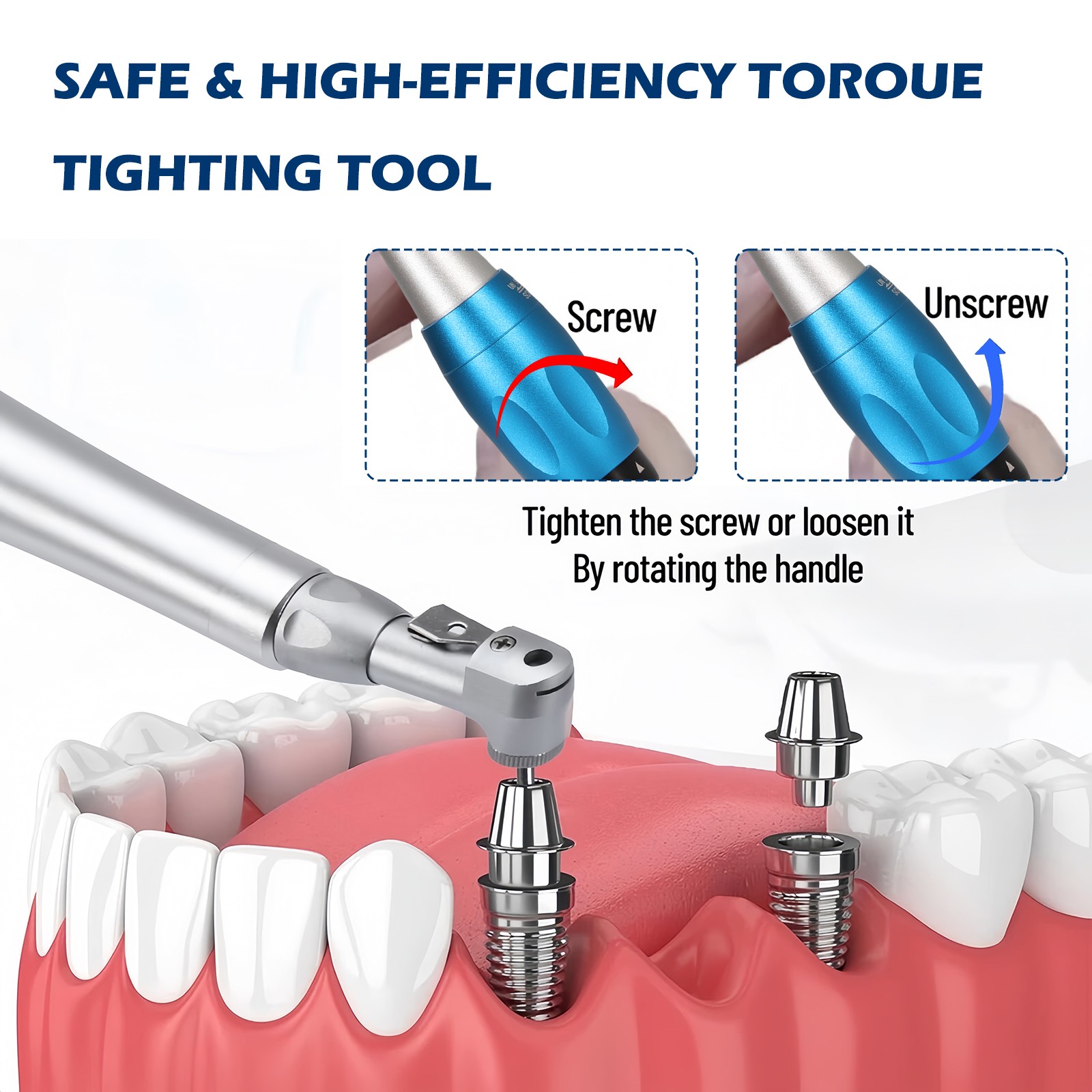 Dental Manual Implant Torque Wrench Handpiece with 16 Screw Drivers 2.35mm 2Head
