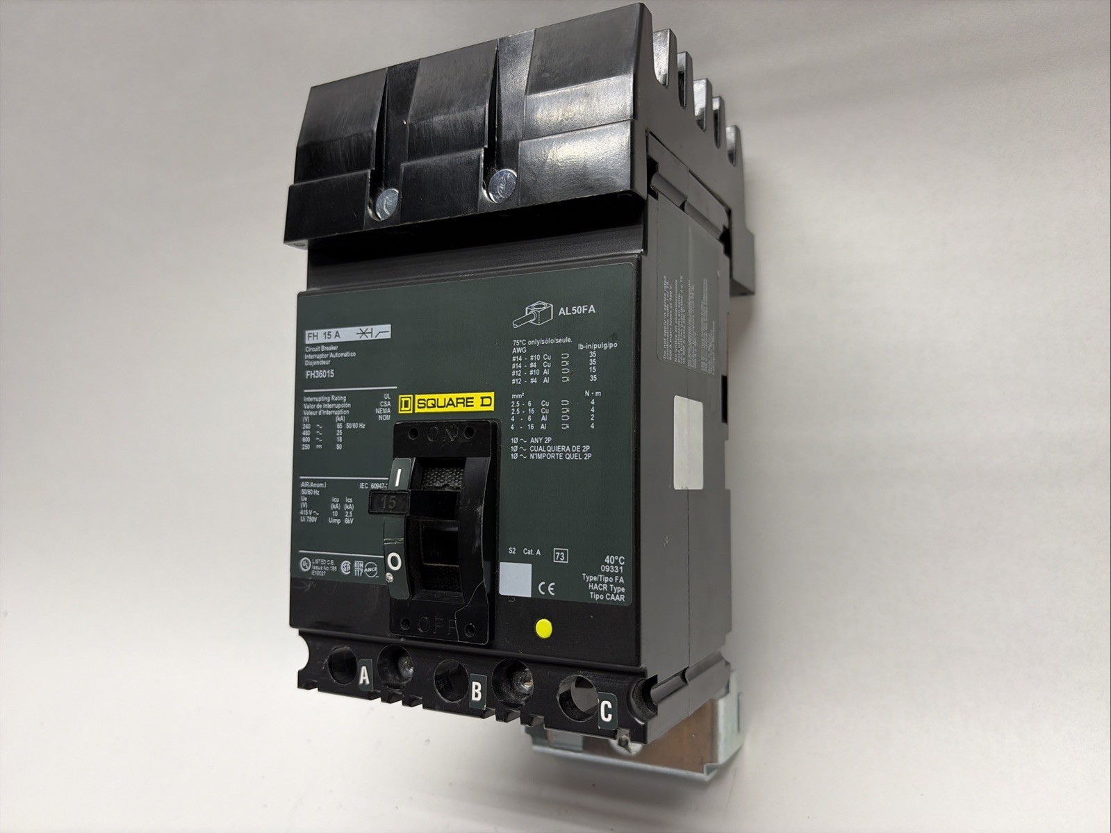 Square D FH36015 3P 600V 15A I-Line Circuit Breaker