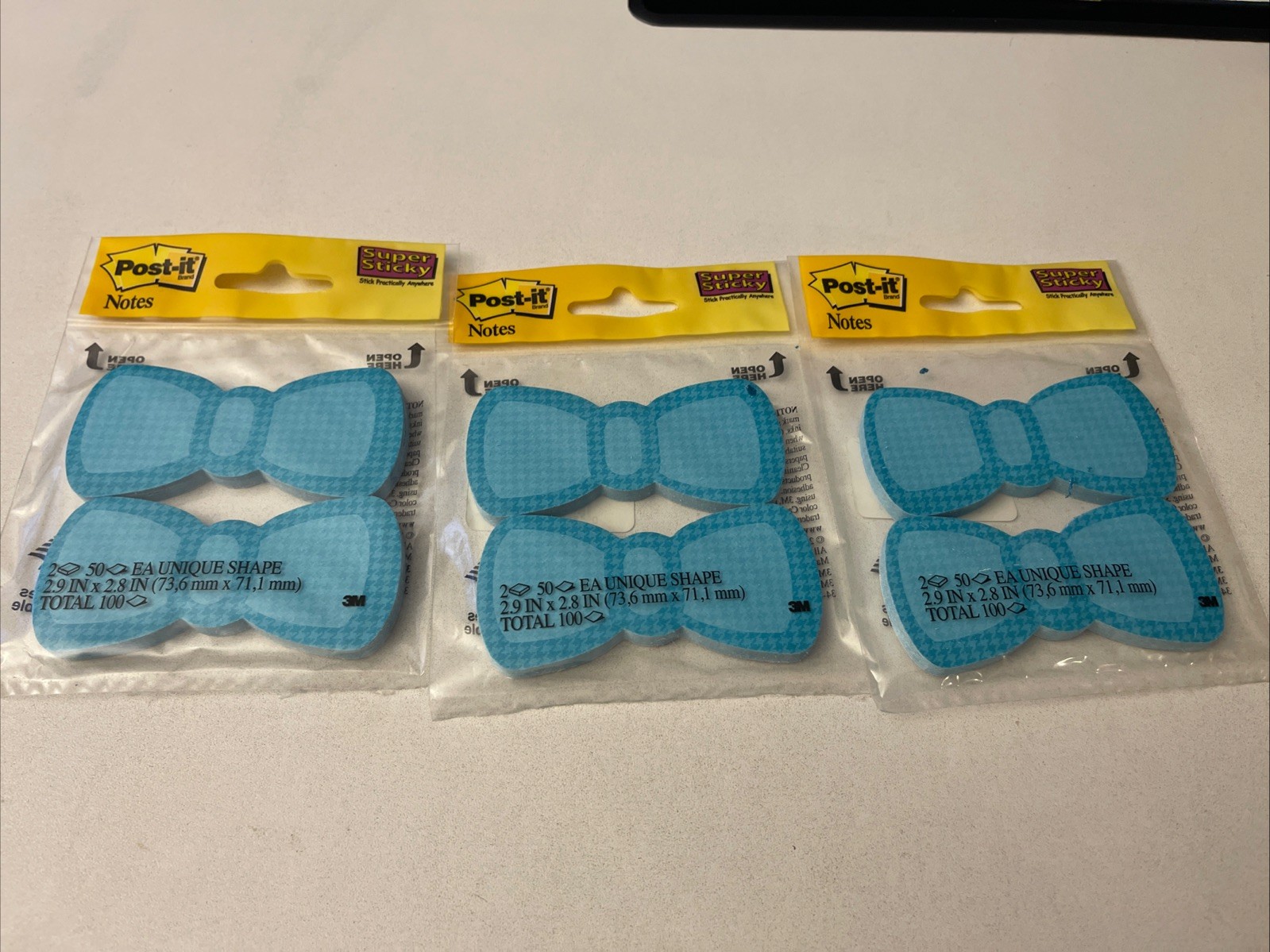 x3 Post-It Unique Shape Super Sticky Notes Blue Bow Tie 300