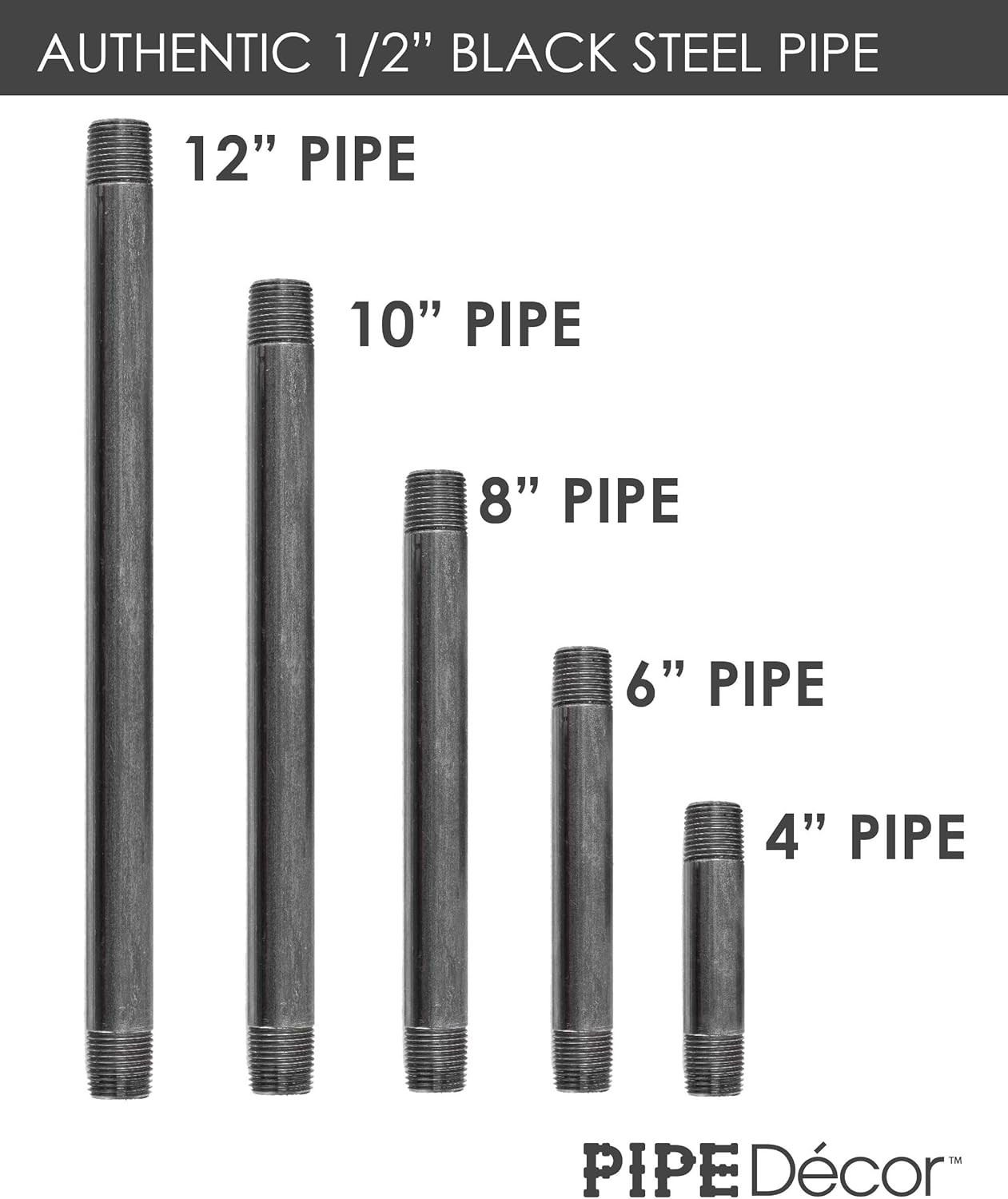 1/2” X 6” Malleable Cast Iron Pipe Nipple, Pre Cut Connectors, Industrial Steel