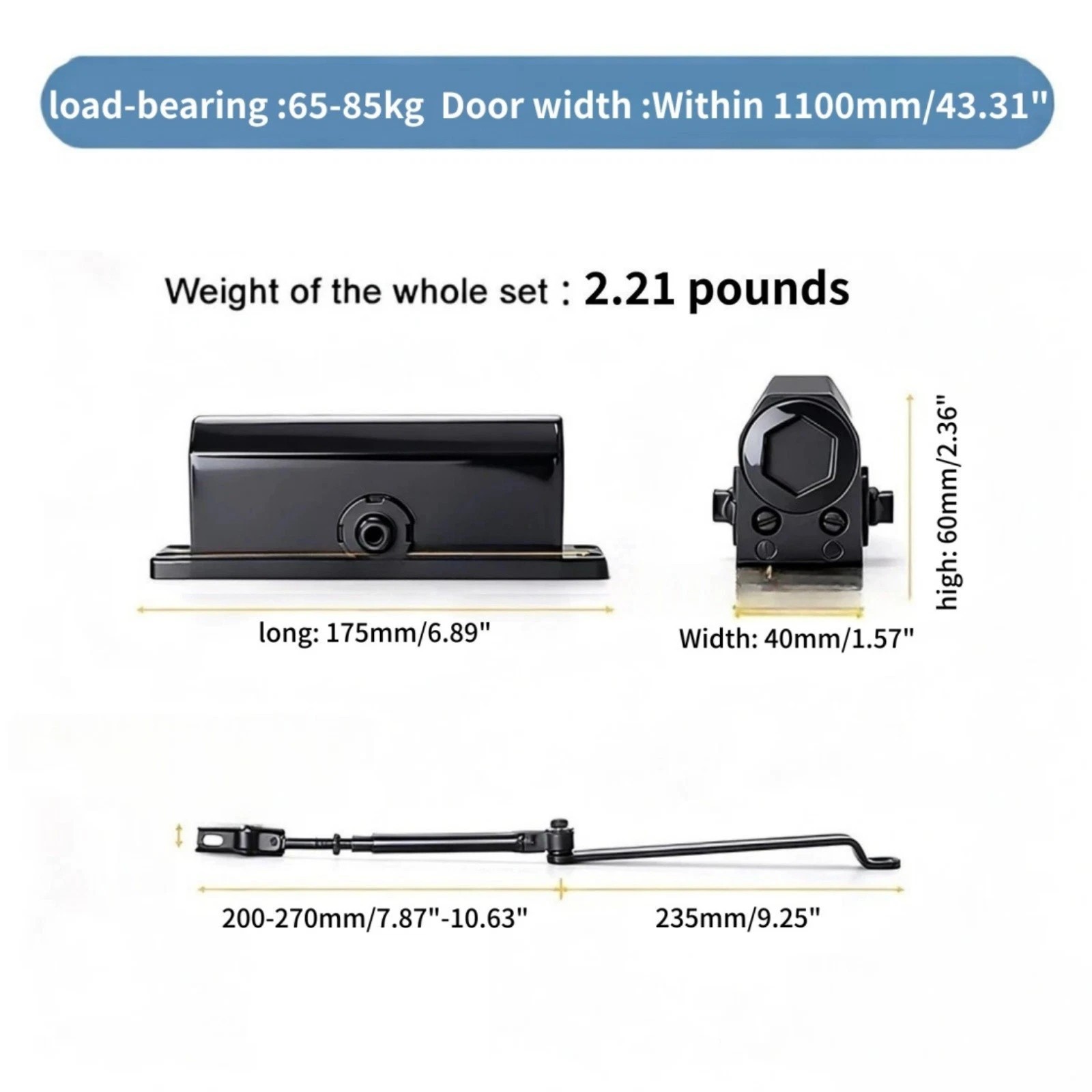 2X 187LB Commercial Door Closer Heavy Duty Residential Hydraulic Auto DoorCloser