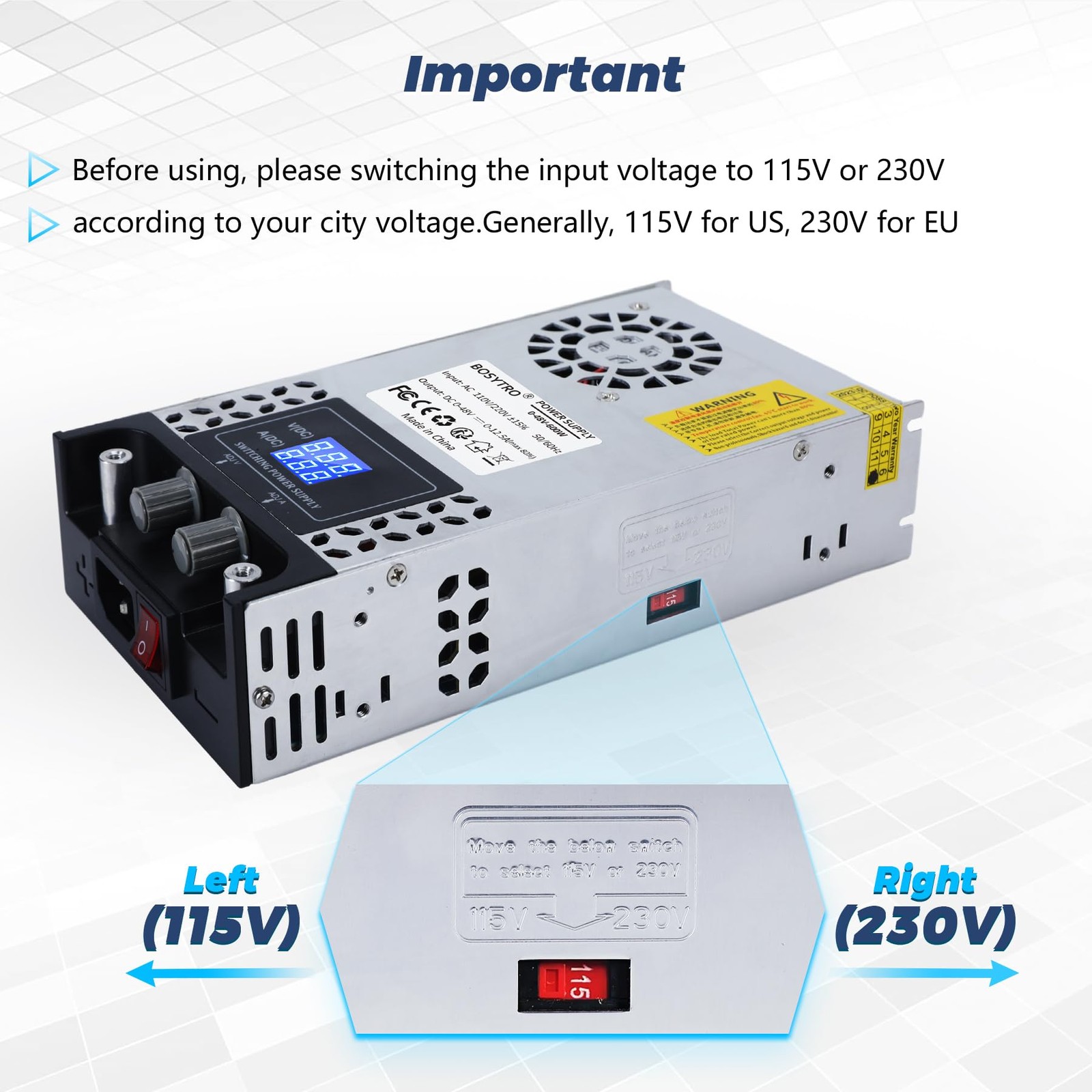 BOSYTRO AC to DC Converter 48V 0-12.5A 600W Adjustable Power Supply for LED