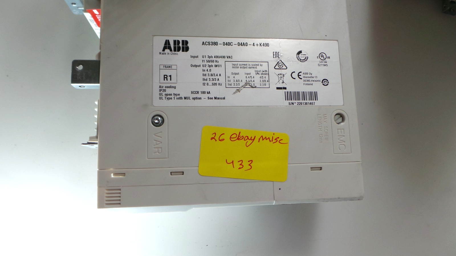 Abb Ac Machinery Drive Module 1.5Hp 3A 3Ph 400/480Vac ACS380-040C-04A0-4+K490