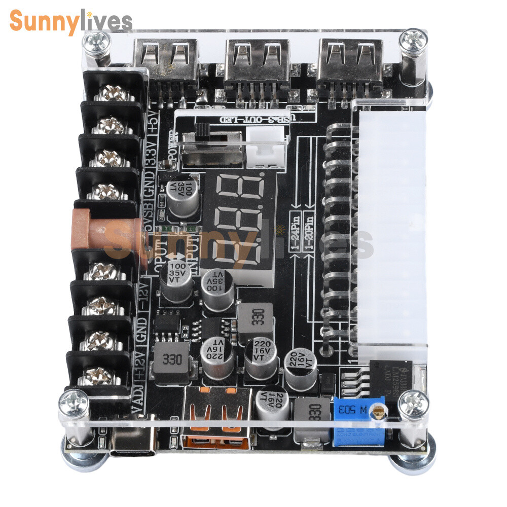 20Pin 24Pin ATX Power Supply Breakout Board Adjustable Voltage Module + Case DIY