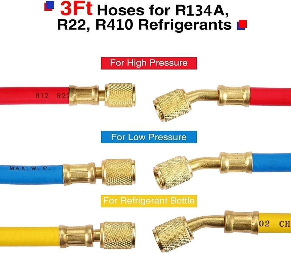 R410A 3-Way AC Manifold Gauge Set for R410A R22 R134A R404A w/ Hoses
