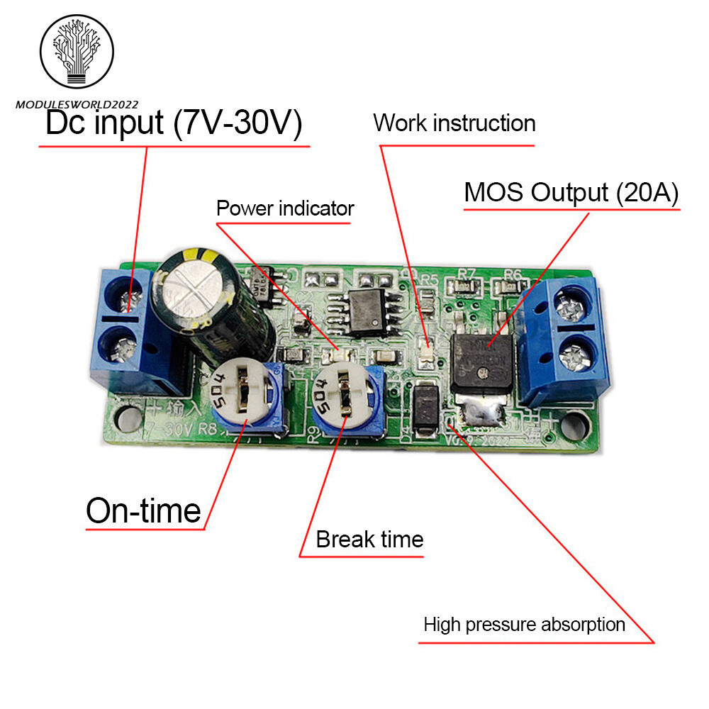 DC7-30V MOS Dual Cycle Timer Adjustable Delay On/Off Switch Timing Relay Module