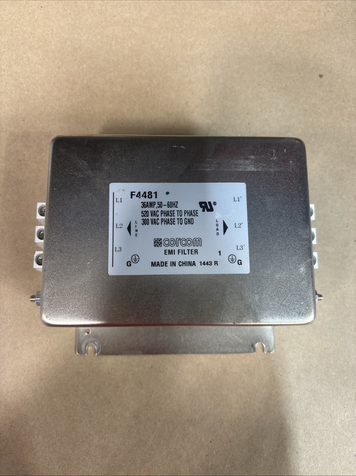 Corcom F4481 EMI Filter 36A 50/60Hz 520V Phase to Phase 300V Phase to Ground