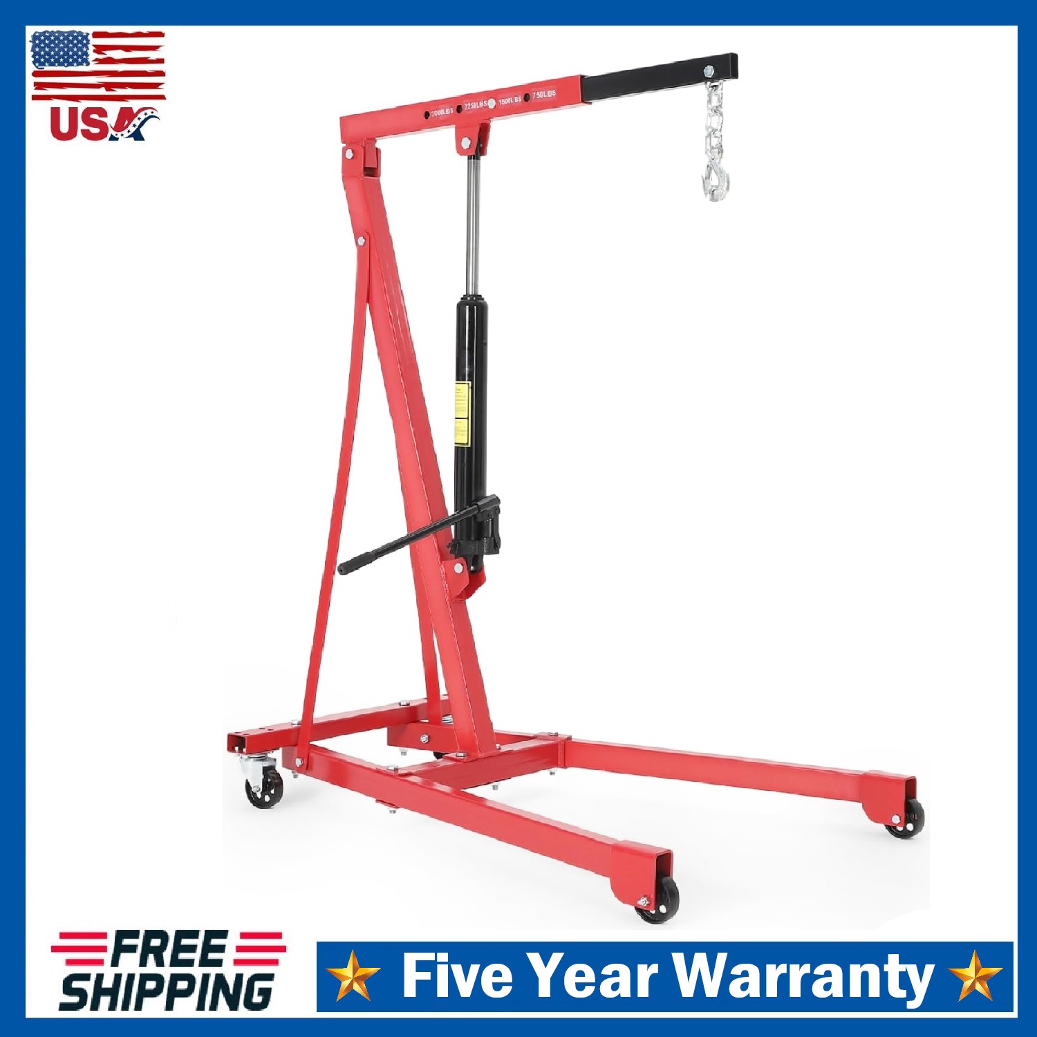 Hydraulic Engine Hoist ,1.5 Ton Portable Cherry Picker Shop Crane Lift 3000 LBS