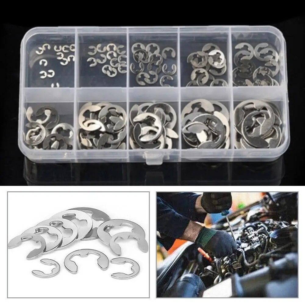 Open Retainer Type E Circlip 120Pcs 304 Stainless Steel E Clip Washer M1.5-M10 C