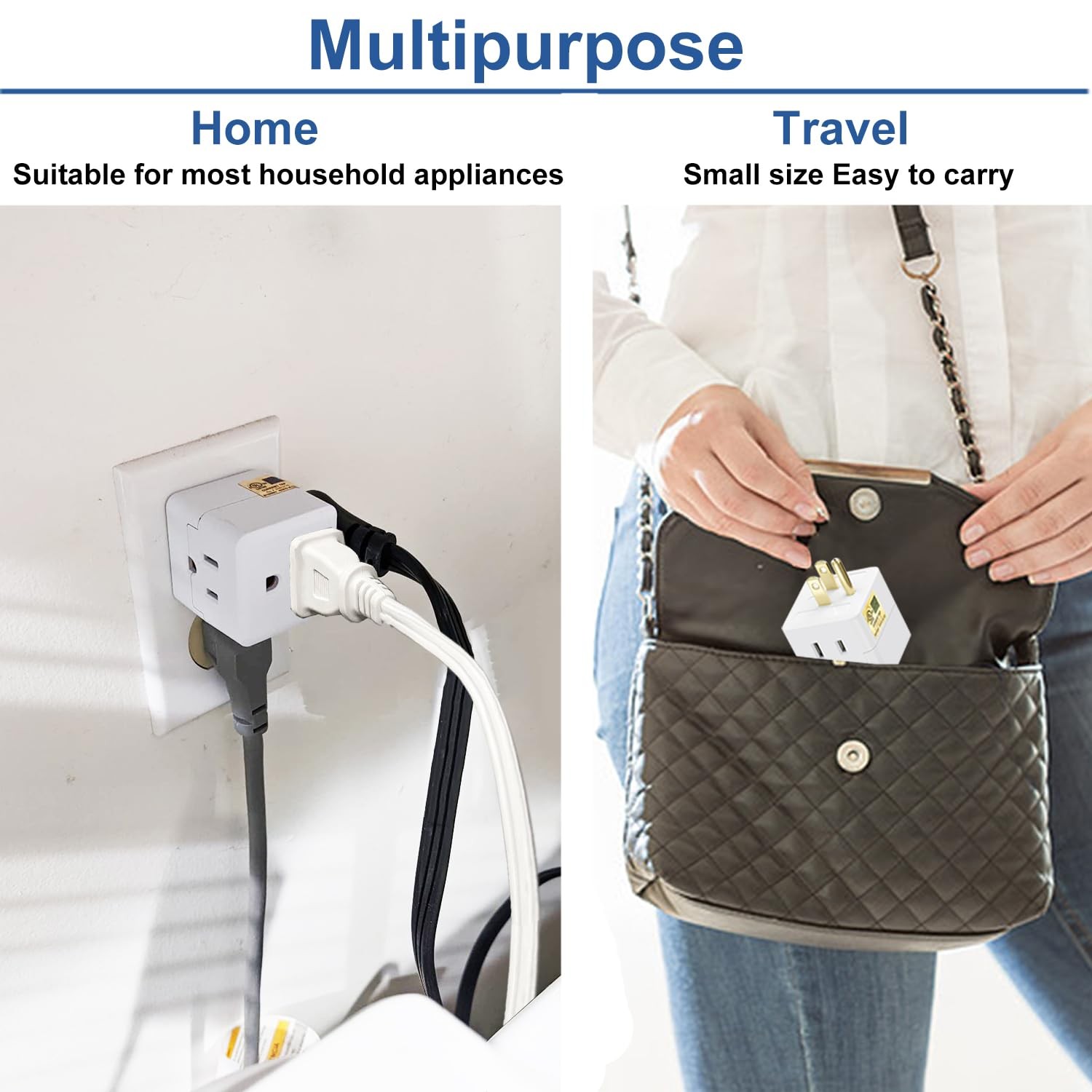 Multi Plug Outlet Extender – UL Listed -3 Wall Adapter 2 Pack, white