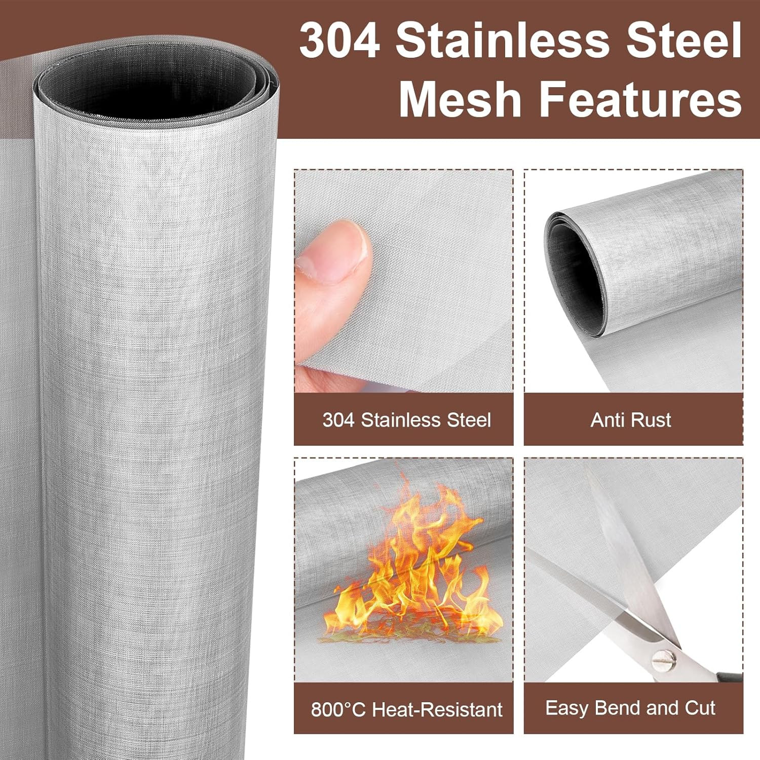 304 Stainless Steel Screen 200 Mesh, 39.3″ X 11.8″(100cm X 30cm) Metal Mesh S…