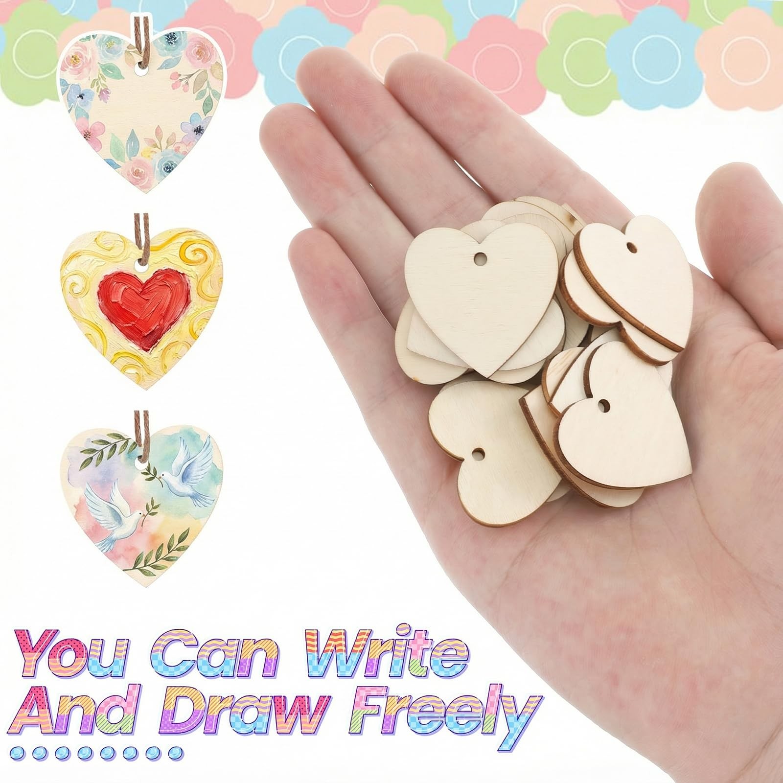 Wooden Hearts for Crafts 100pcs 1.3 Inch Unfinished with Holes DIY Wedding Decor